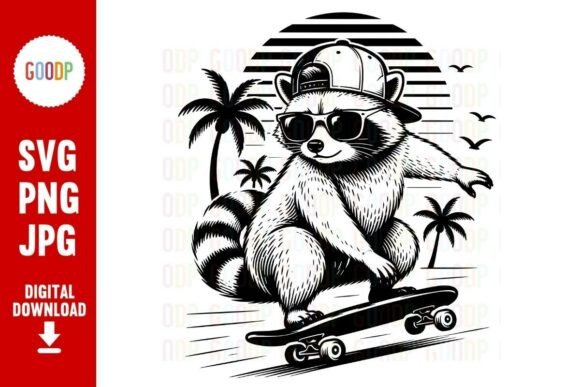 Download Skating Raccoon Retro Sunset SVG - Premium Bundle