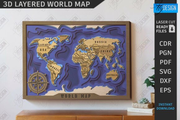 Download 3D Multilayer Wall World Map Laser Cut - Multilayer Collection