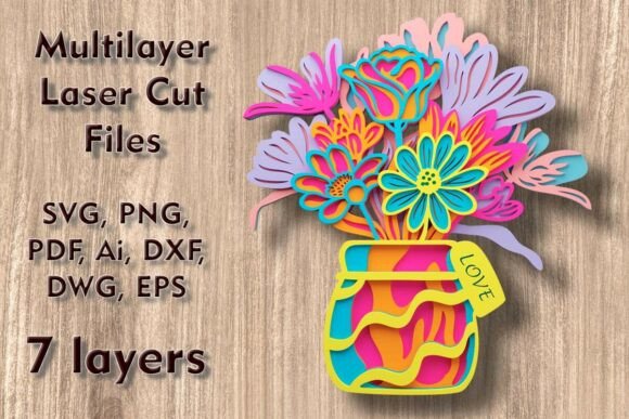 Download Vase with Flowers Multilayer Laser Files - Multilayer Collection