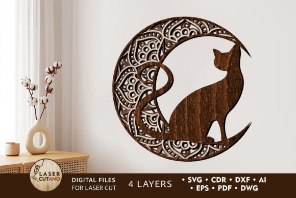 Download Mandala Moon and Cat, Multilayer Decor - Multilayer Collection